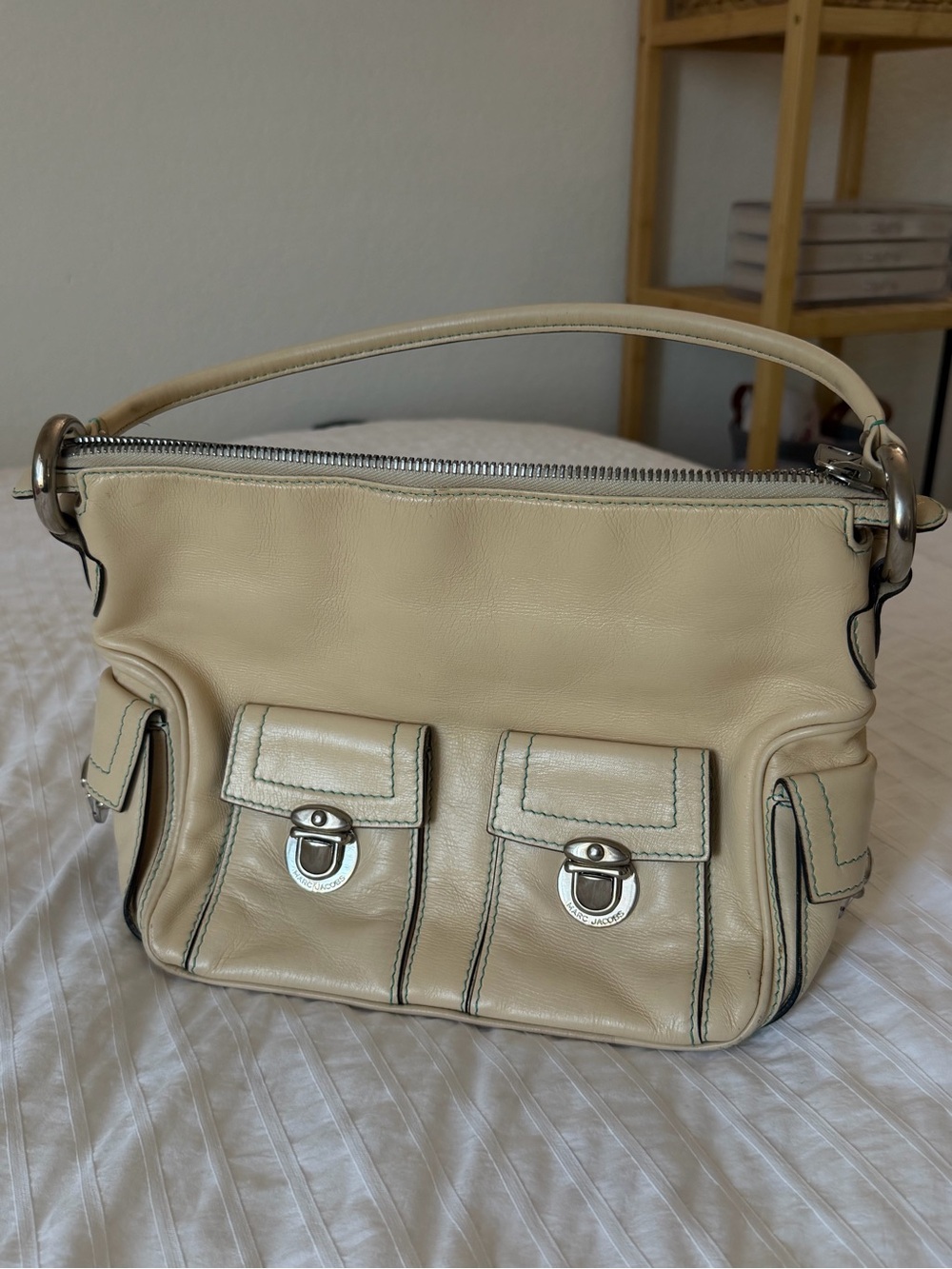 Marc Jacobs Cream Leather Multipocket “Blake” Hobo Bag
